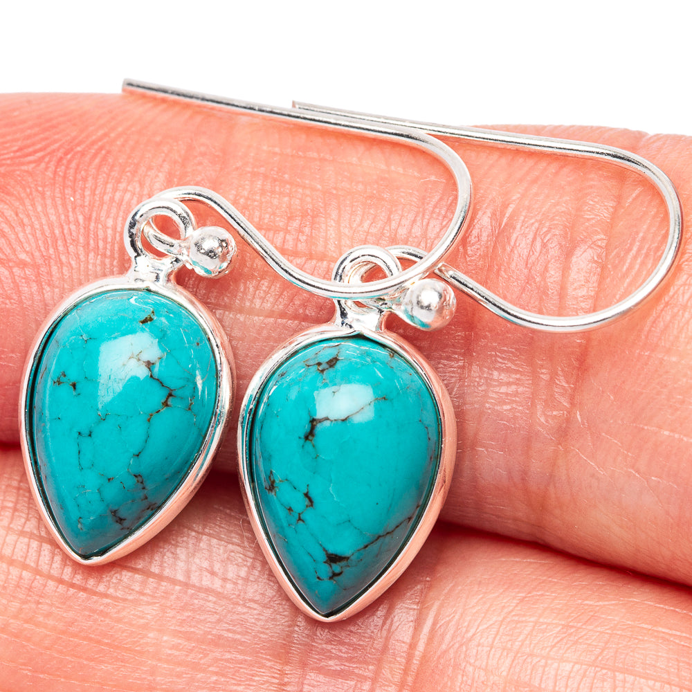 Tibetan Turquoise Dainty Earrings 1 1/8" (925 Sterling Silver) E2036
