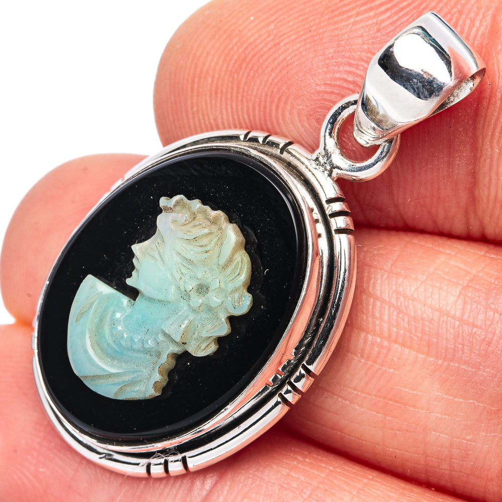 Lady Face Opal Cameo 925 Sterling Silver Pendant 1 3/8" (925 Sterling Silver) P42657