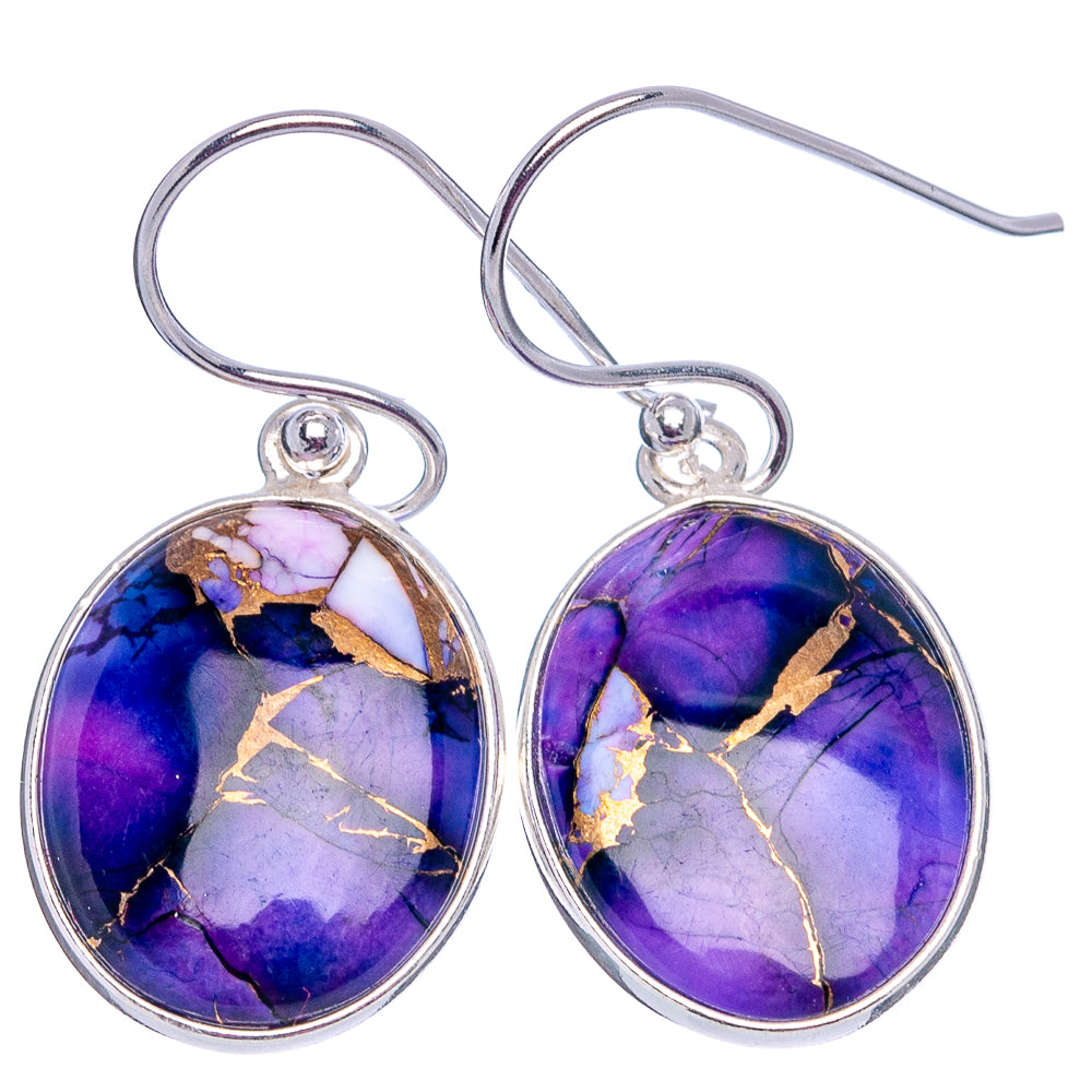 Purple Dahlia Mohave Turquoise Earrings 1 3/8" (.925 Sterling Silver)