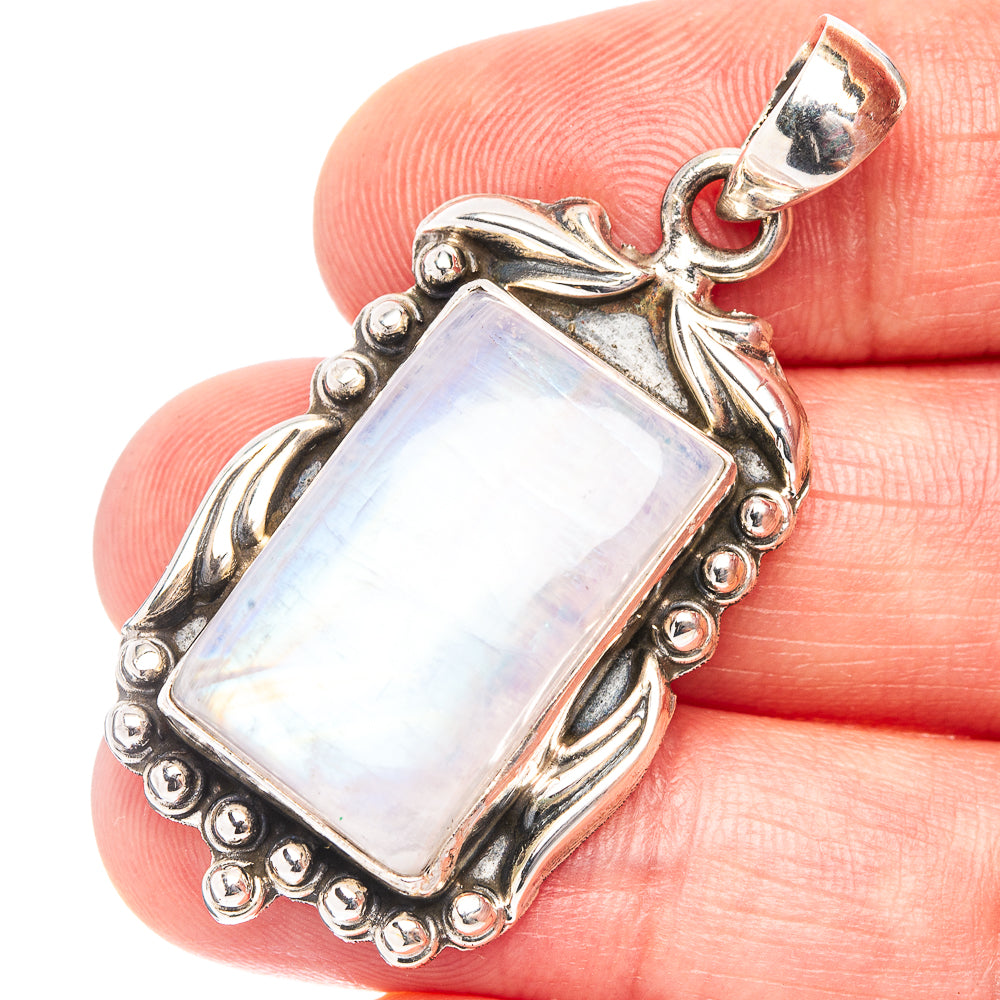 Premium Rainbow Moonstone Pendant 1 3/4" (.925 Sterling Silver)