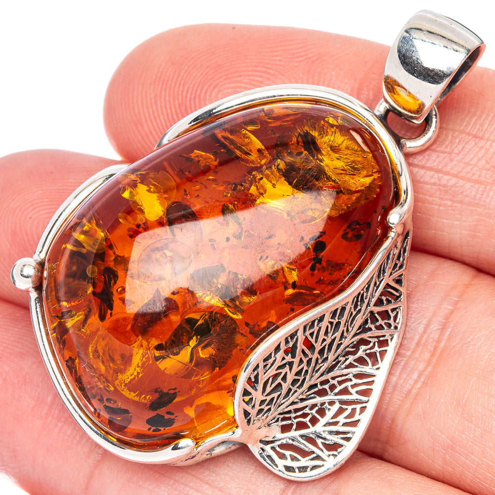 Anasilvercos Baltic Amber Pendant 1 3/4" (925 Sterlnig Silver)