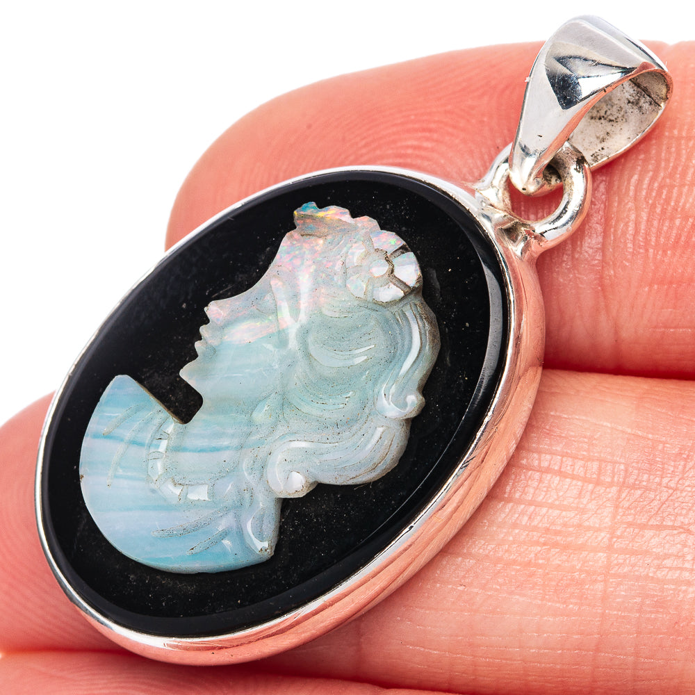 Rare Opal Cameo Lady Face Pendant 1 3/8" (925 Sterling Silver) P41586