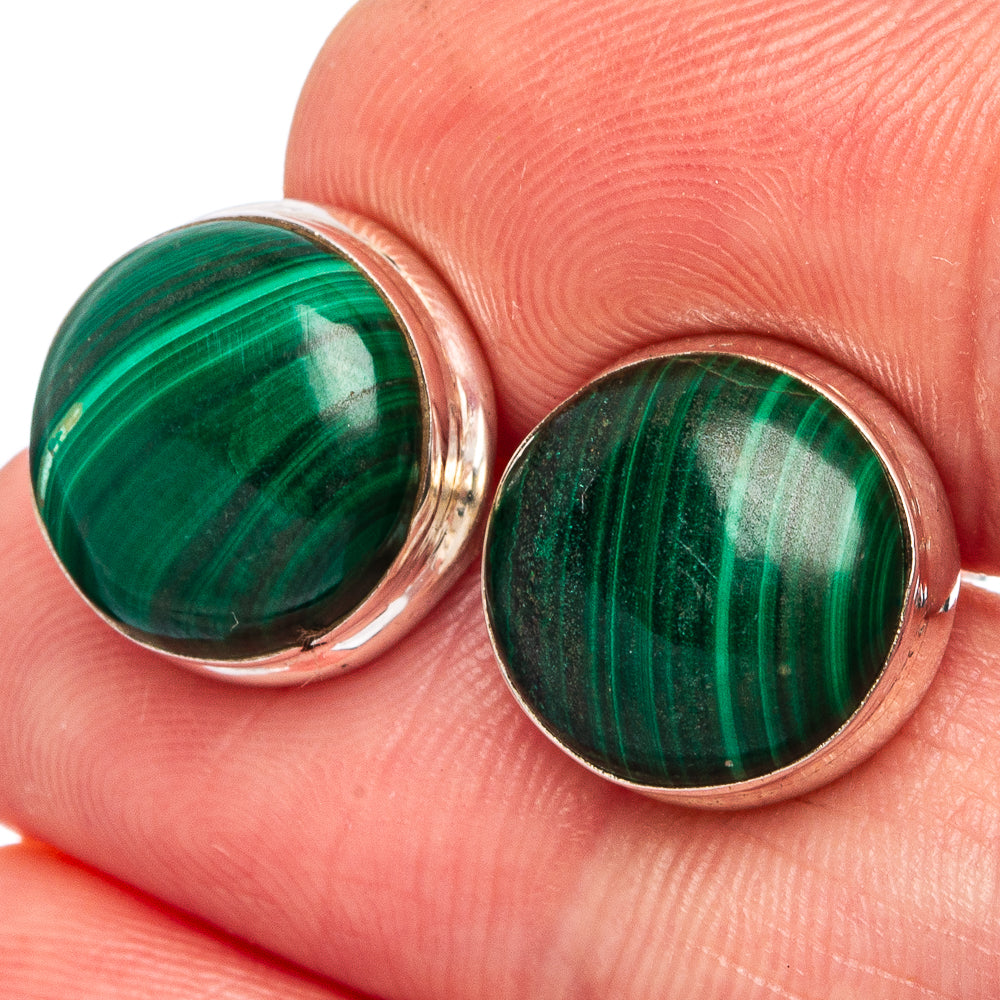 Malachite Earrings 1/2" (.925 Sterling Silver)
