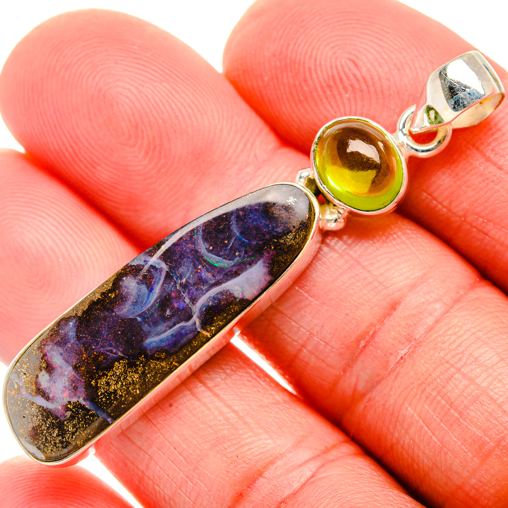 Boulder Opal, Peridot Pendant 2 1/8" (925 Sterling Silver) PD38250