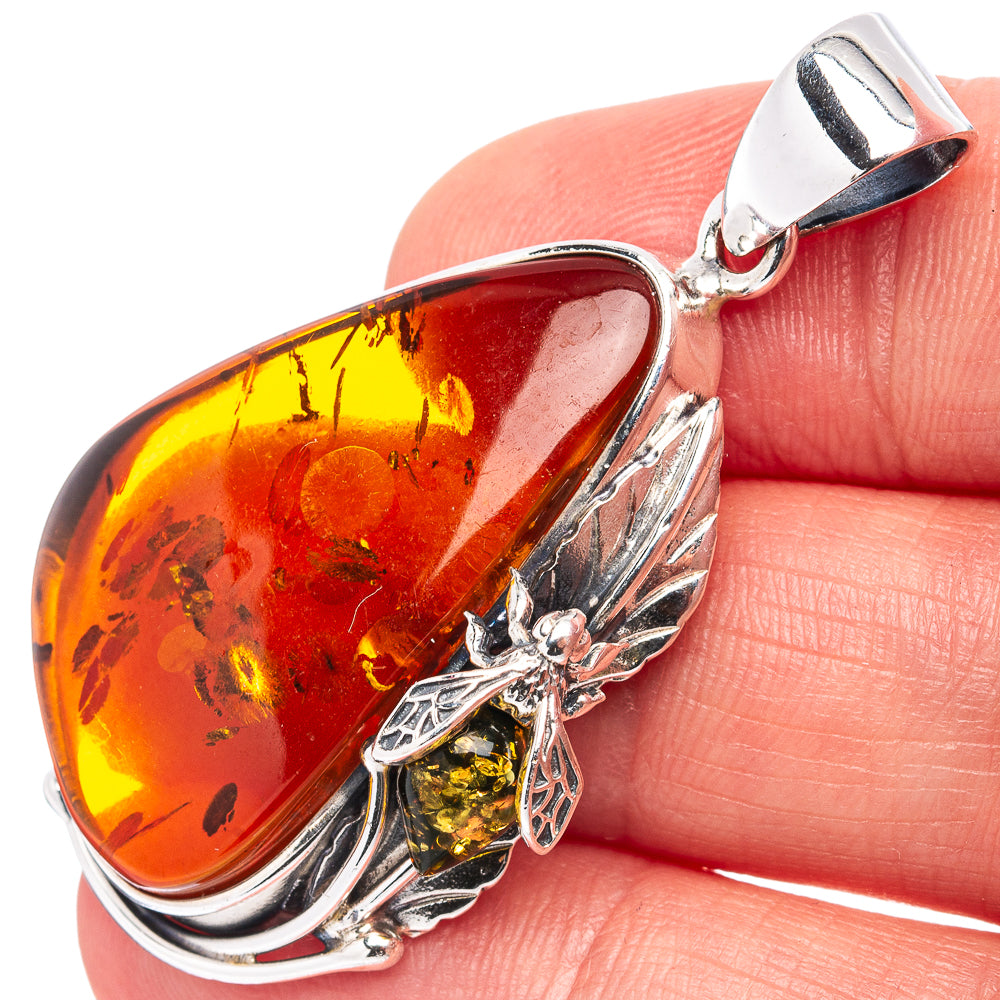 Baltic Amber Bee Pendant 1 3/4" (.925 Sterling Silver)