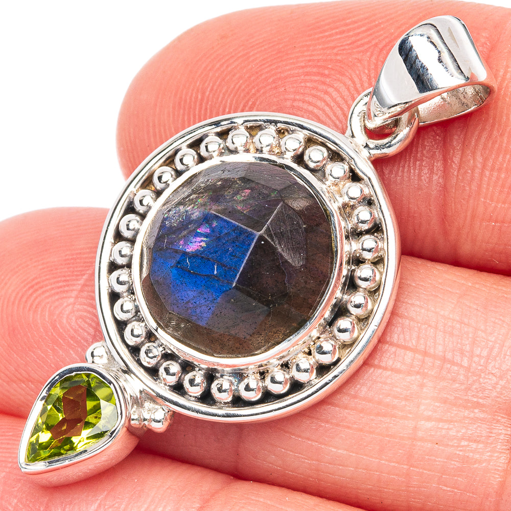 Premium Labradorite, Peridot Pendant 1 3/8" (925 Sterling Silver) P44683