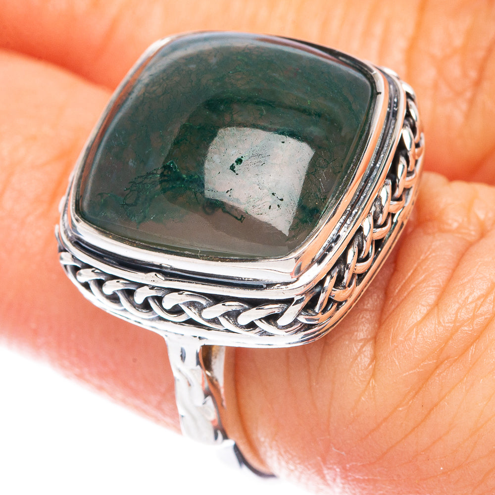 Premium Green Moss Agate Ring Size 6 (925 Sterling Silver) R1813