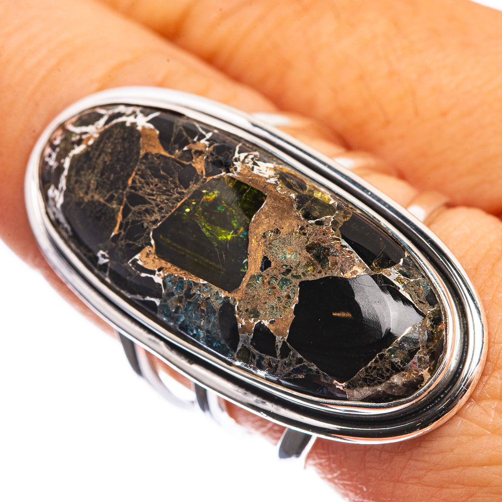 Large Copper Black Onyx 925 Sterling Silver Ring Size 9