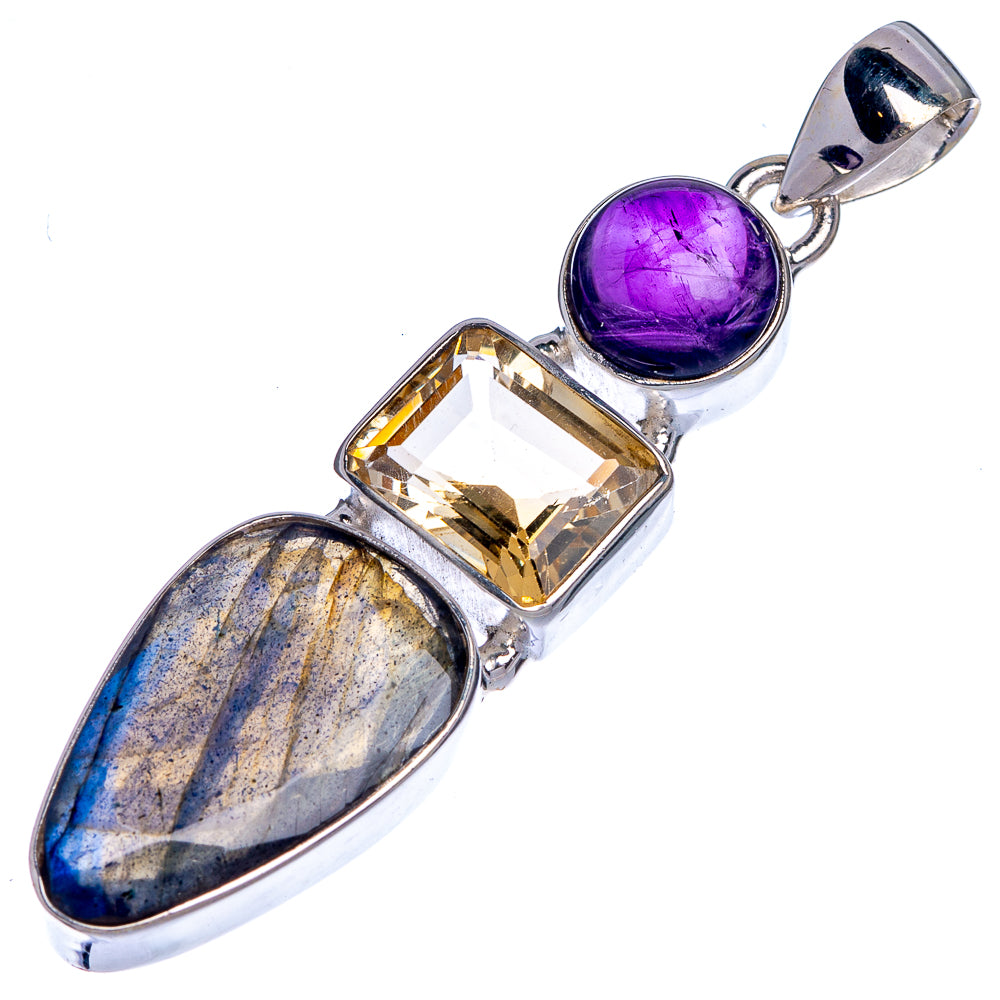 Labradorite, Citrine, Amethyst Pendant 2 1/8" (925 Sterling Silver) P39810