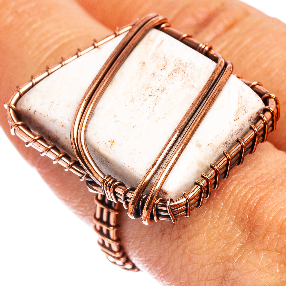 Turkish Tube Agate Wire Wrap Ring Size 8.25 (Oxidized Copper)