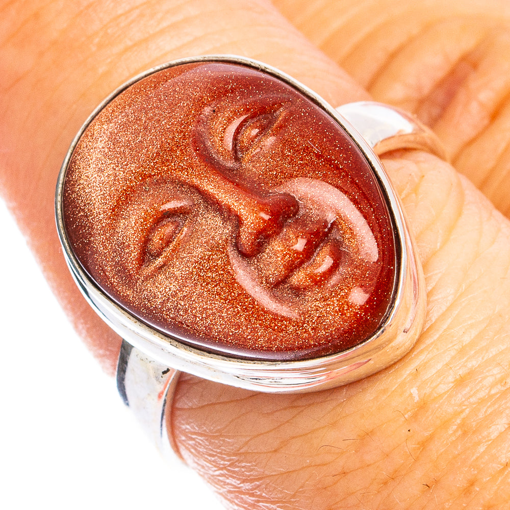 Goldstone Face Ring Size 8 (925 Sterling Silver) R8372