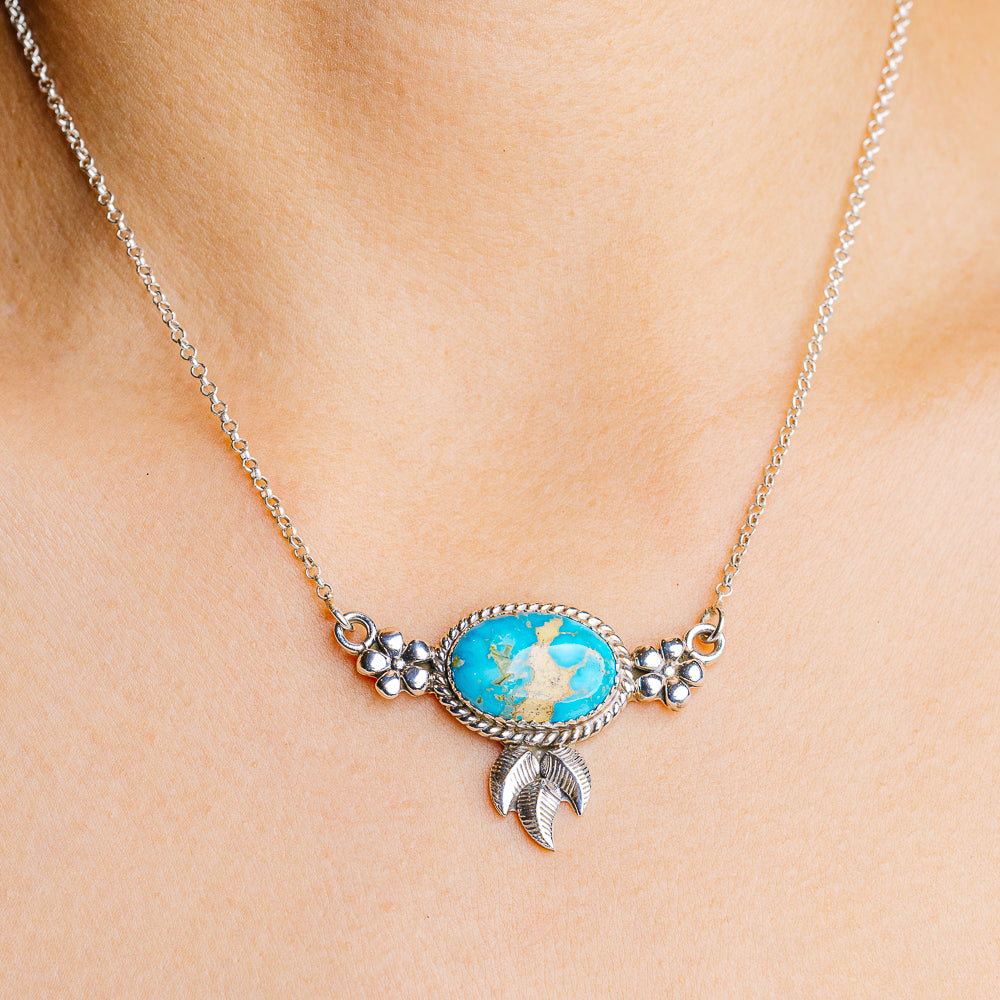 Sonoran South Hill Turquoise Native Style Necklace 16 to 18" (.925 Sterling Silver)