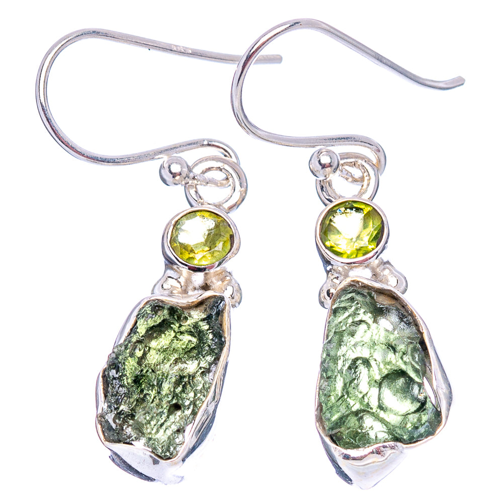 Rare Moldavite Earrings 1 3/8" (.925 Sterling Silver)