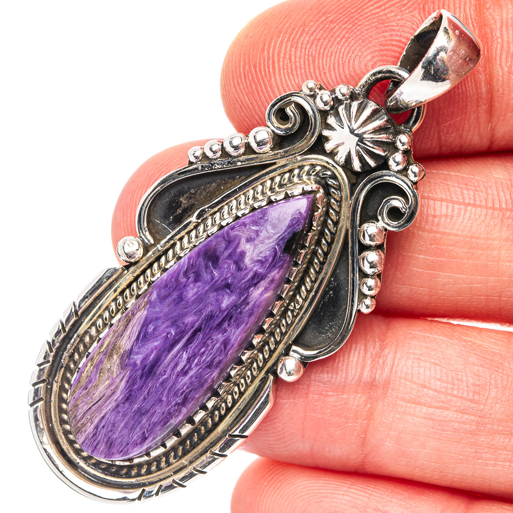 Premium Charoite Pendant 2 1/8" (.925 Sterling Silver)