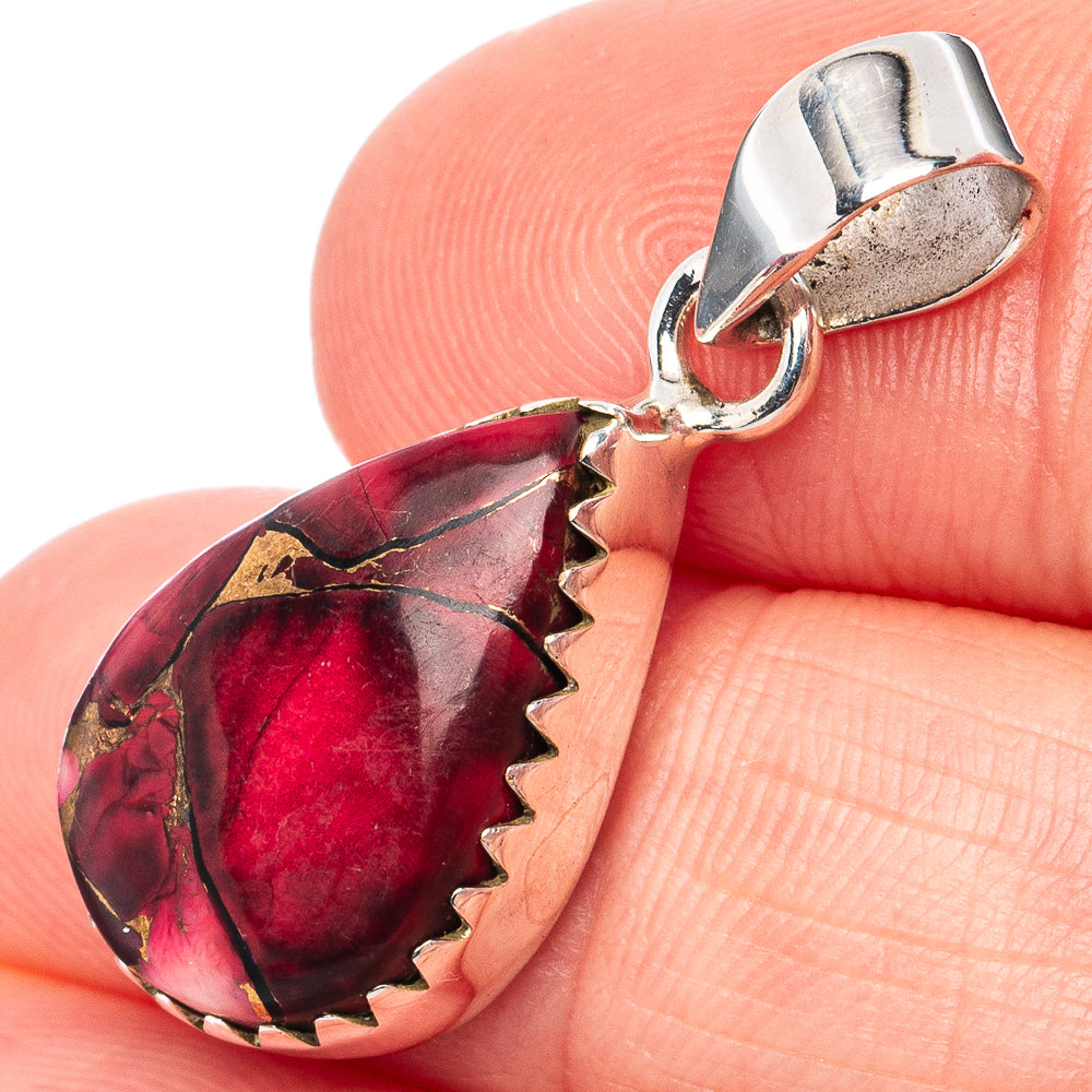 Red Dahlia Mohave Turquoise Pendant 1 1/8" (.925 Sterling Silver)