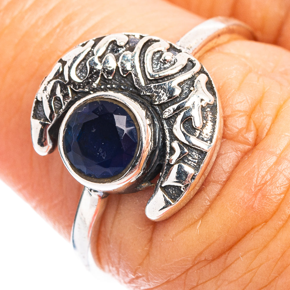 Blue Quartz Moon Dainty Ring Size 6.75 (.925 Sterling Silver)