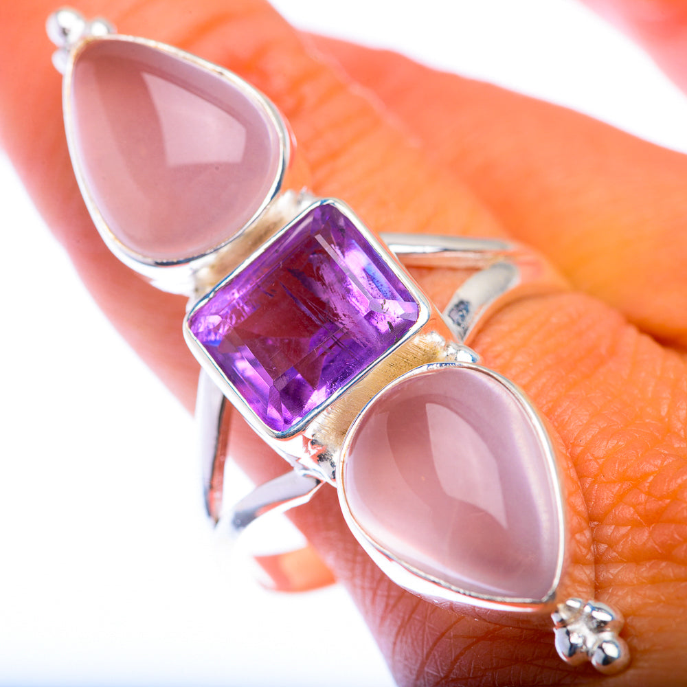 Large Rose Quartz, Amethyst Ring Size 12 (925 Sterling Silver) RING140047