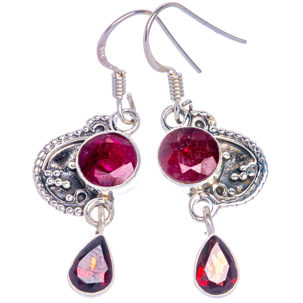 Glass Filled Ruby, Garnet Earrings 1 1/2" (925 Sterling Silver) E433529