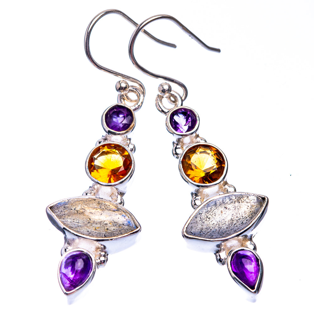 Labradorite, Amethyst, Citrine, Tanzanite Earrings 1 3/4" (925 Sterling Silver) E432399