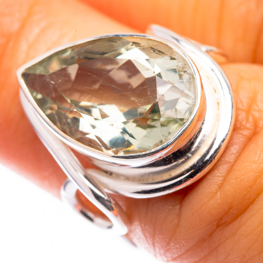 Faceted Green Amethyst Ring Size 5.75 (925 Sterling Silver) R141110