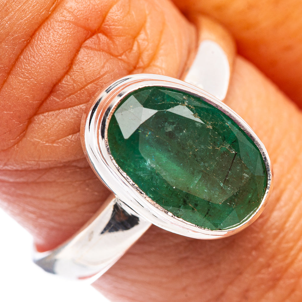 Rare Premium Faceted Zambian Emerald Ring Size 9 (.925 Sterling Silver)