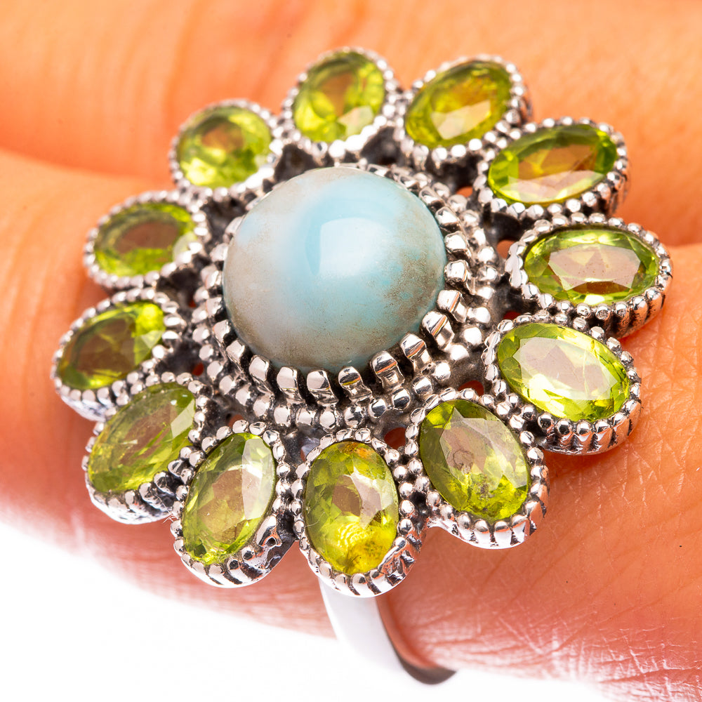 Large Larimar, Peridot Ring Size 9 (925 Sterling Silver) R140818