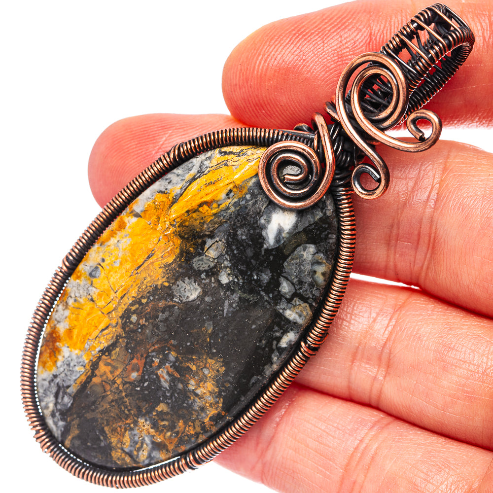 Bumblebee Jasper Wire Wrap Pendant 2 7/8" (Oxidized Copper)