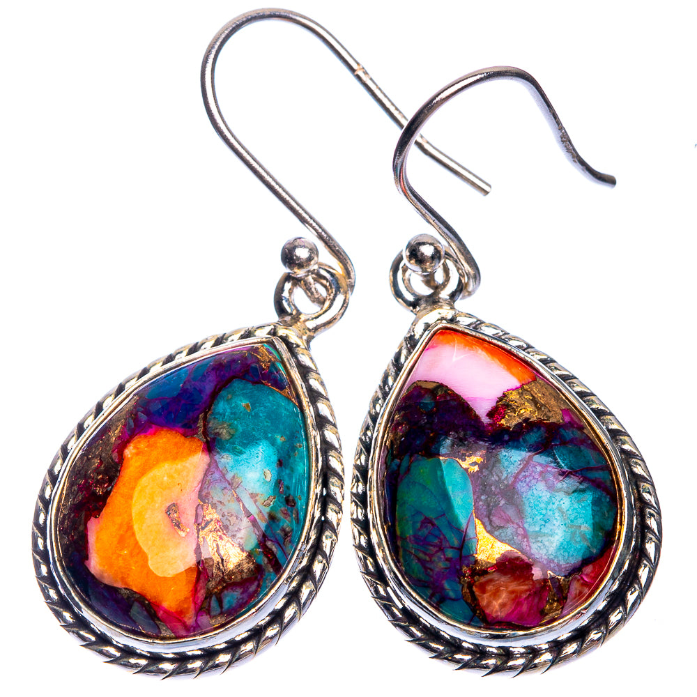 Kingman Pink Dahlia Turquoise Earrings 1 3/8" (925 Sterling Silver) E432677