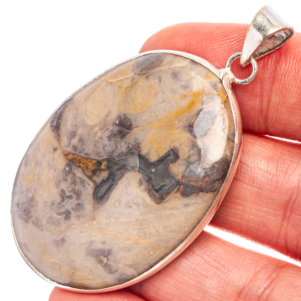 Mushroom Rhyolite Pendant 2 1/8" (Silver Plated)