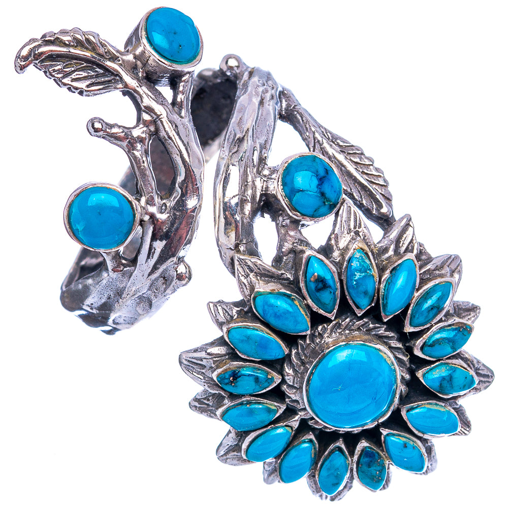 Kingman Turquoise Flower Ring Size 9 Adjustable (.925 Sterling Silver)