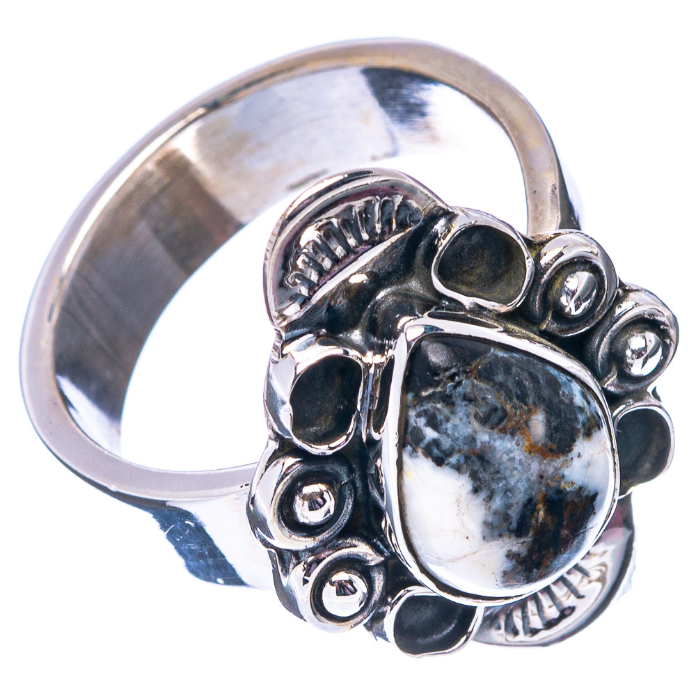 Exclusive White Buffalo Turquoise Ring Size 8 Adjustable (.925 Sterling Silver)