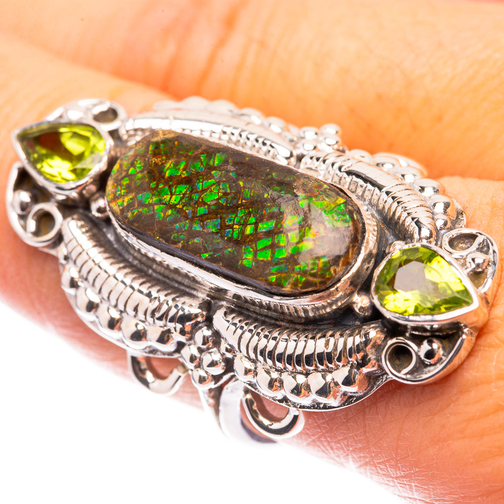 Signature Ammolite, Peridot Ring Size 8.25 (925 Sterling Silver) R141707