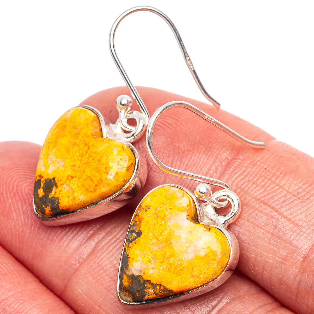 Bumble Bee Jasper Heart Earrings 1 1/4" (925 Sterling Silver) E1736