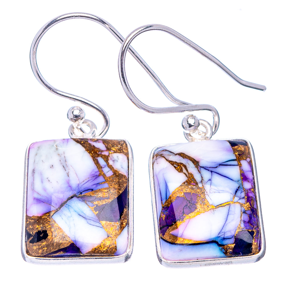 Purple Dahlia Mohave Turquoise Earrings 1 1/8" (.925 Sterling Silver)