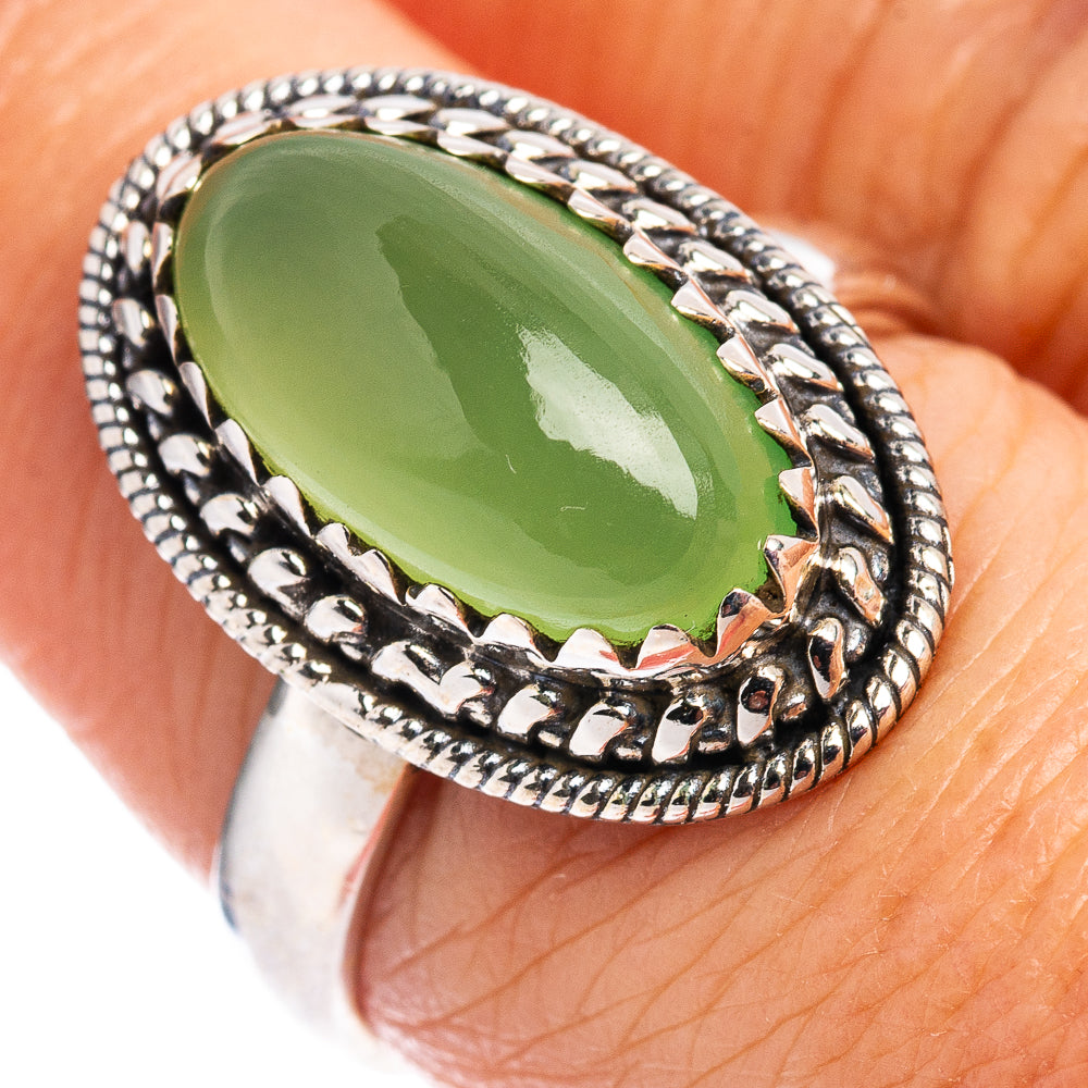 Green Chalcedony Ring Size 7.25 (.925 Sterling Silver)
