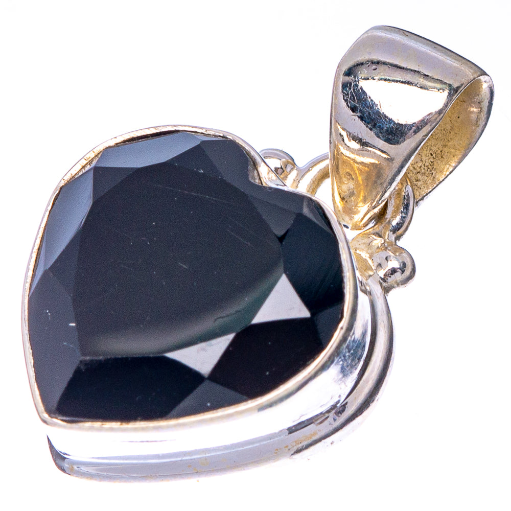 Black Onyx Heart Pendant 1" (925 Sterling Silver) P41008