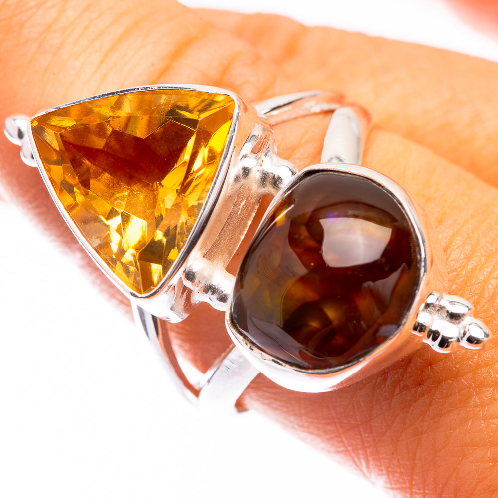 Large Mexican Fire Agate, Citrine Ring Size 9 (925 Sterling Silver) R141467