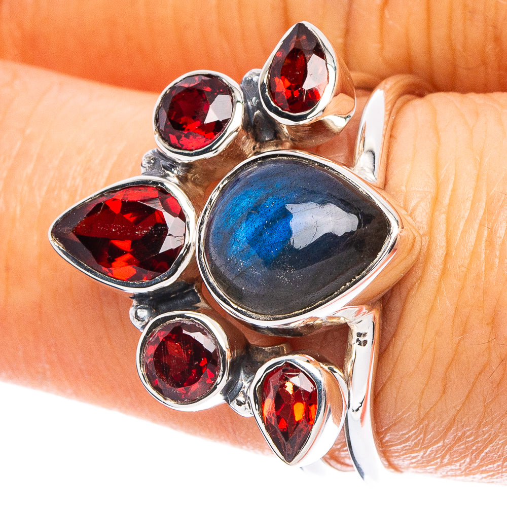 Labradorite, Garnet 925 Sterling Silver Premium Ring Size 7.75 (925 Sterling Silver) R6487