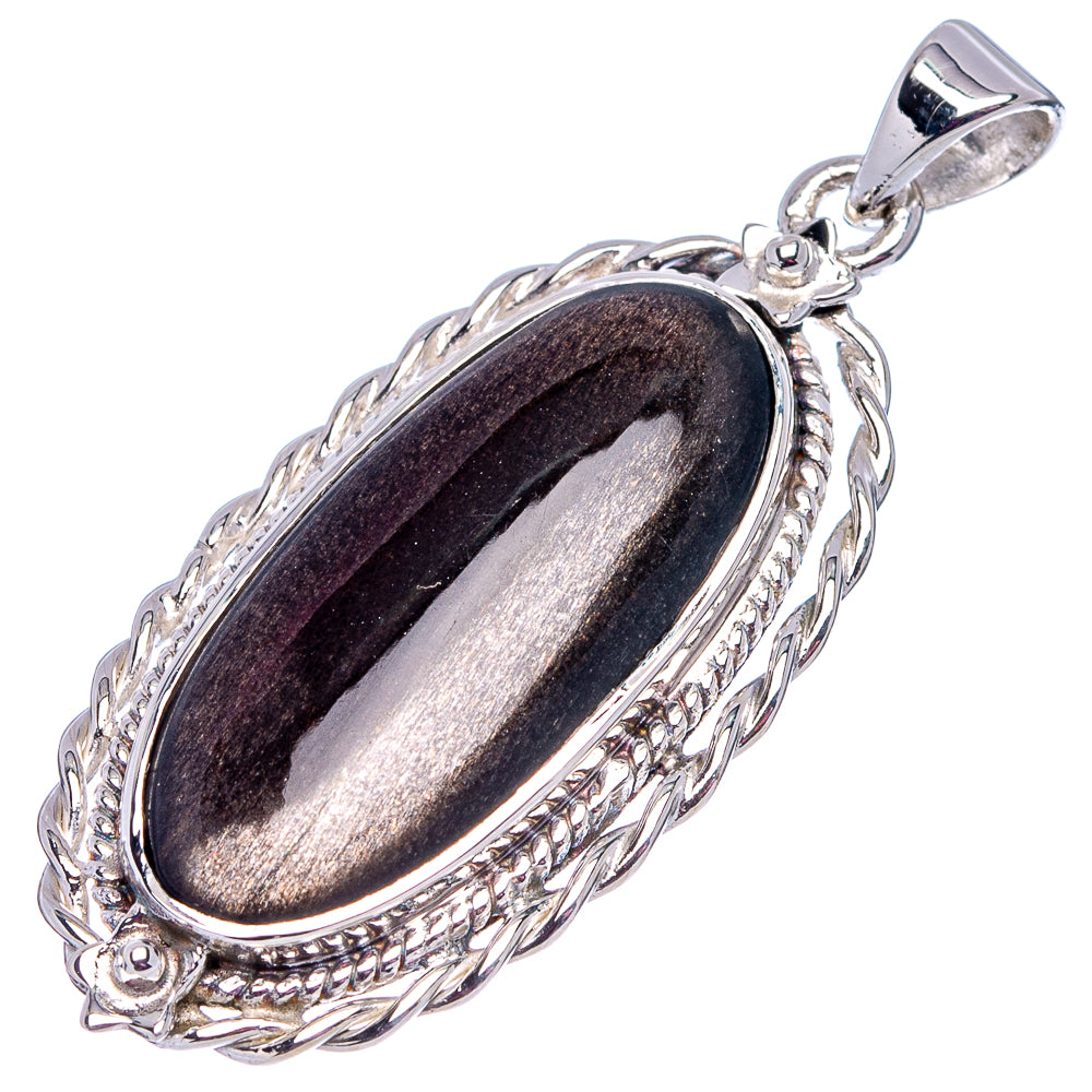 Premium Gold Sheen Obsidian Pendant 1 5/8" (.925 Sterling Silver)