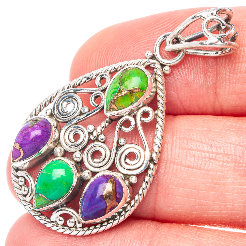 Purple Green Copper Composite Turquoise Pendant 1 5/8" (925 Sterling Silver) P41095