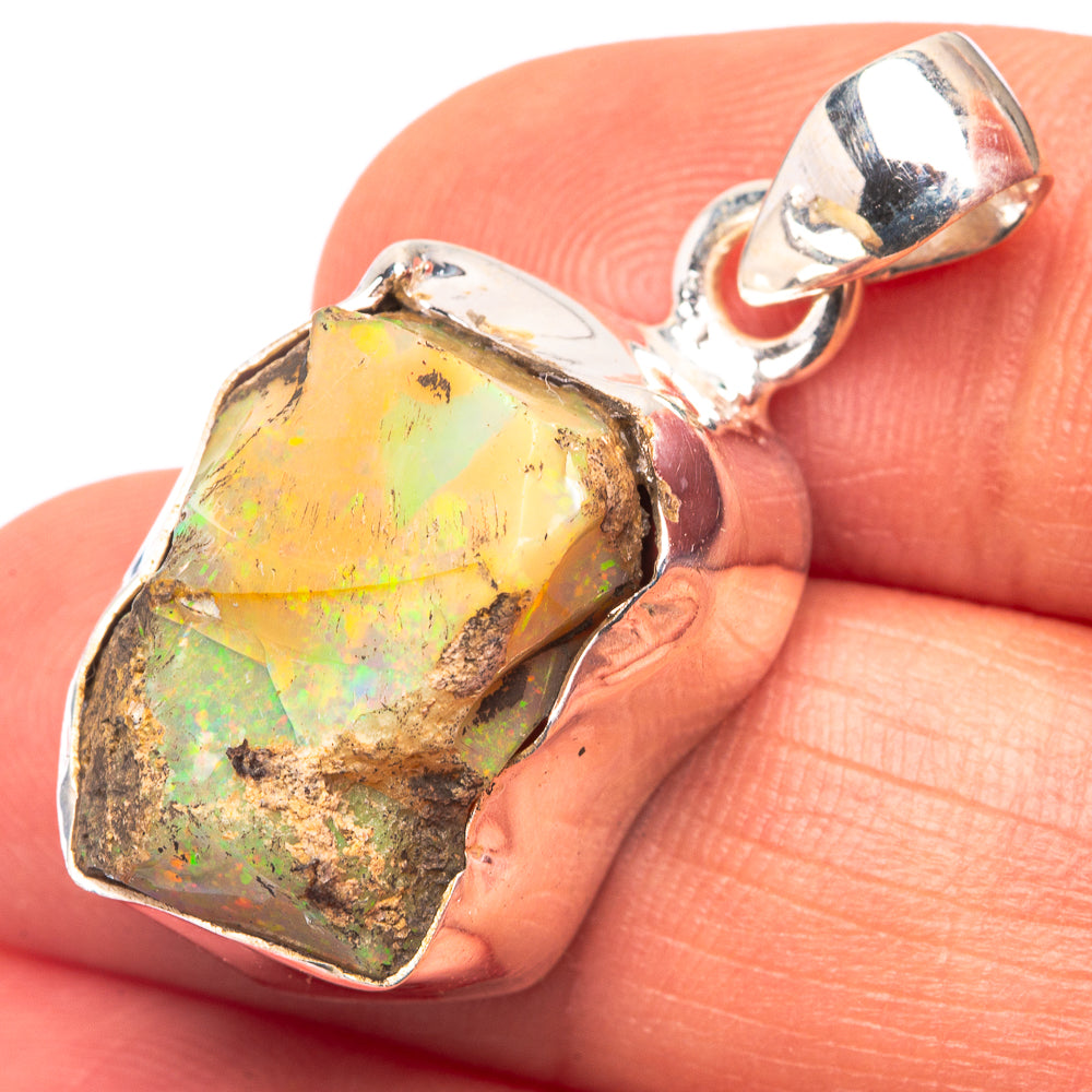 Raw Ethiopian Opal 925 Sterling Silver Pendant 1 1/4" (925 Sterling Silver) PD38619