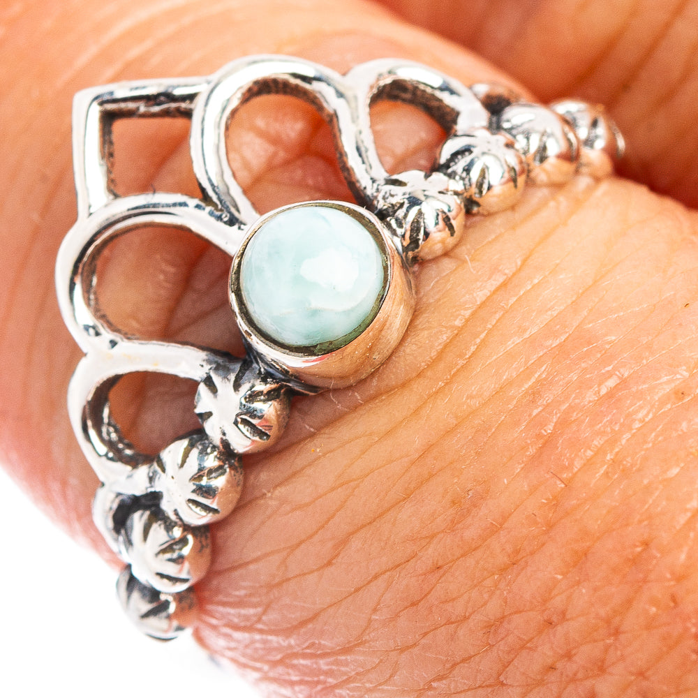 Larimar Crown Dainty Ring Size 7.75 (.925 Sterling Silver)