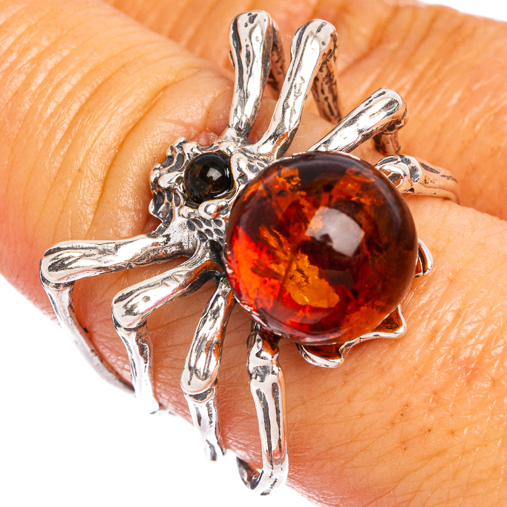 Baltic Amber Spider Ring Size 7.75 (.925 Sterling Silver)
