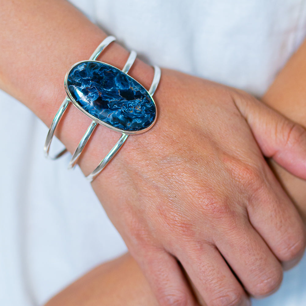 Pietersite 925 Sterling Silver Cuff Bracelet Adjustable