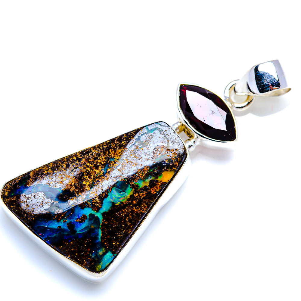 Boulder Opal, Black Onyx 925 Sterling Silver Pendant 1 3/4" (925 Sterling Silver) PD38376
