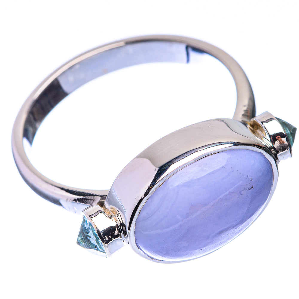 Premium Blue Lace Agate, Blue Topaz Ring Size 9 (925 Sterling Silver) R141873