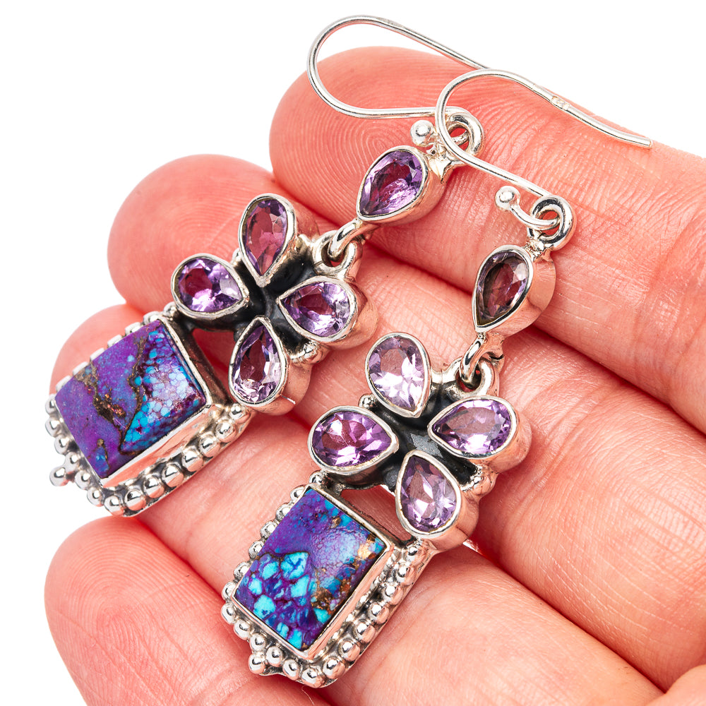 Premium Purple Copper Composite Turquoise, Amethyst Earrings 2 1/8" (925 Sterling Silver) E1632