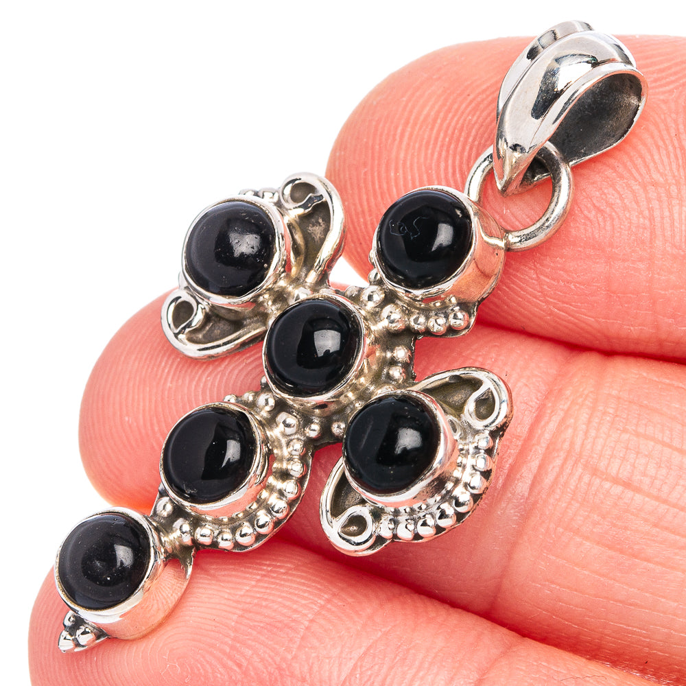 Black Onyx Cross Pendant 1 5/8" (925 Sterling Silver) P40274