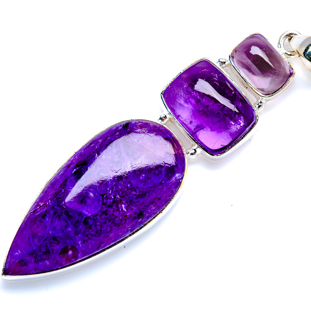 Charoite, Amethyst 925 Sterling Silver Pendant 3" (925 Sterling Silver) PD38355