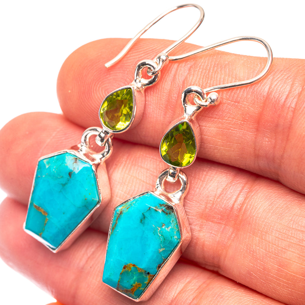 Chrysocolla, Blue Topaz Earrings 1 3/4" (925 Sterling Silver) E432286